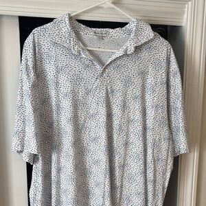 Peter Millar White and Blue Patterned Polo Shirt